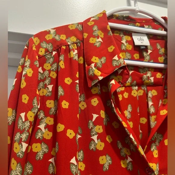 CAbi Red Floral Belfry Button-Up Blouse - Picture 4 of 5